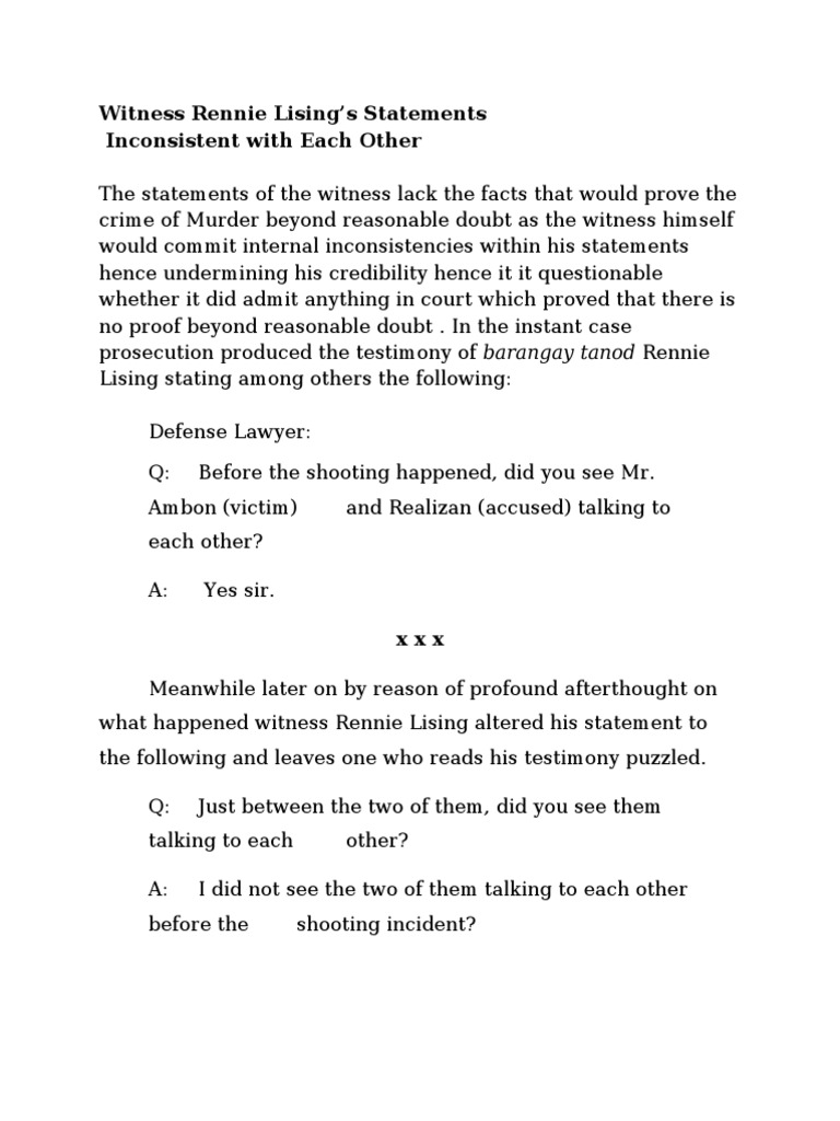 Inconsistencies in Witness Rennie Lising's Testimony | PDF
