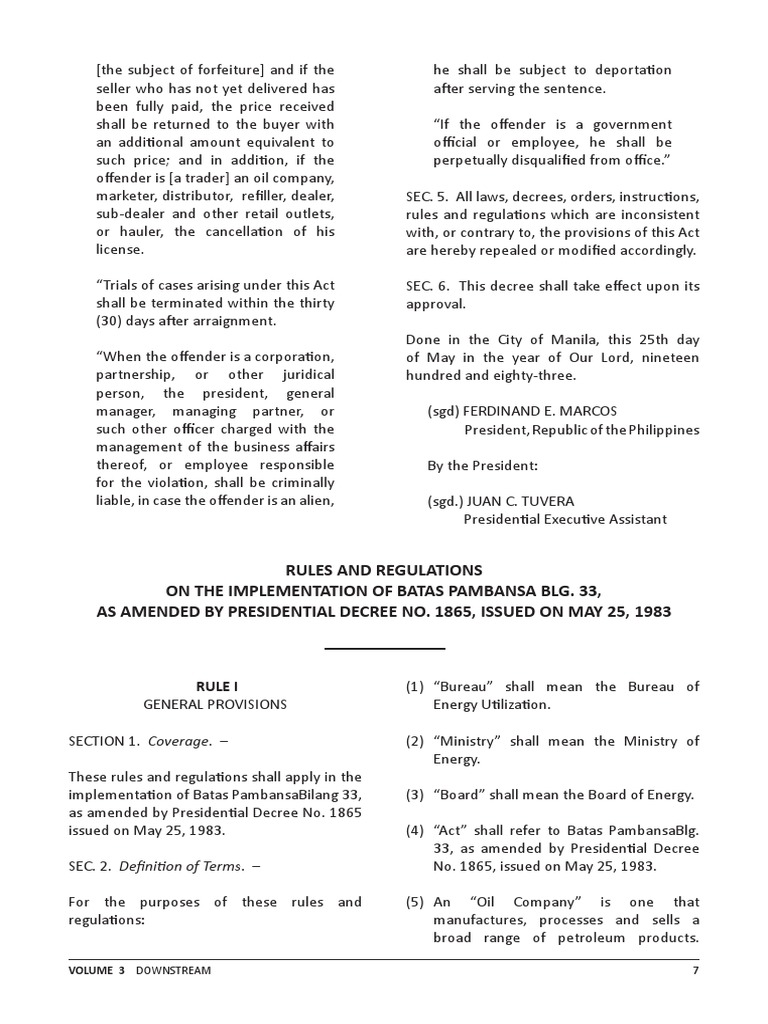 Rules and Regulations On The Implementation of Batas Pambansa Blg. 33 ...