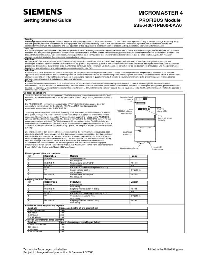 Micromaster Profibus Module Guide PDF | PDF | Télécommunications ...