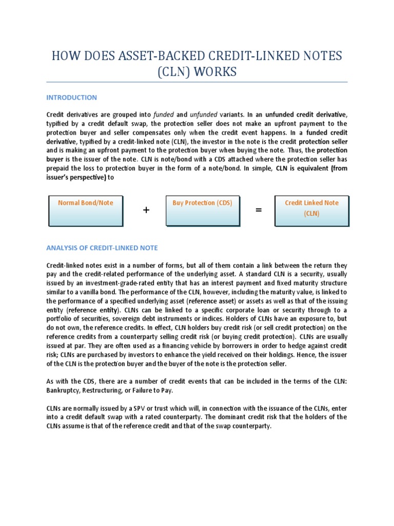 How Does AssetBacked CreditLinked Notes (Cln) Works Credit Default