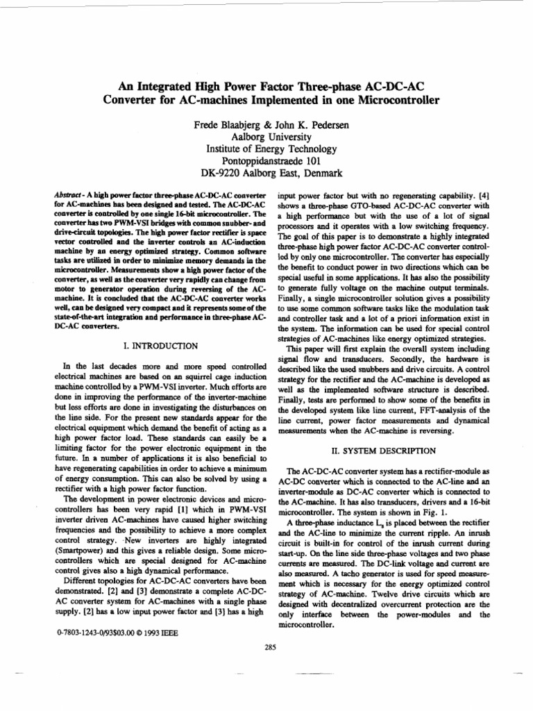 An Integrated High Power Factor Three-Phase AC-DC-AC Converter For AC ...