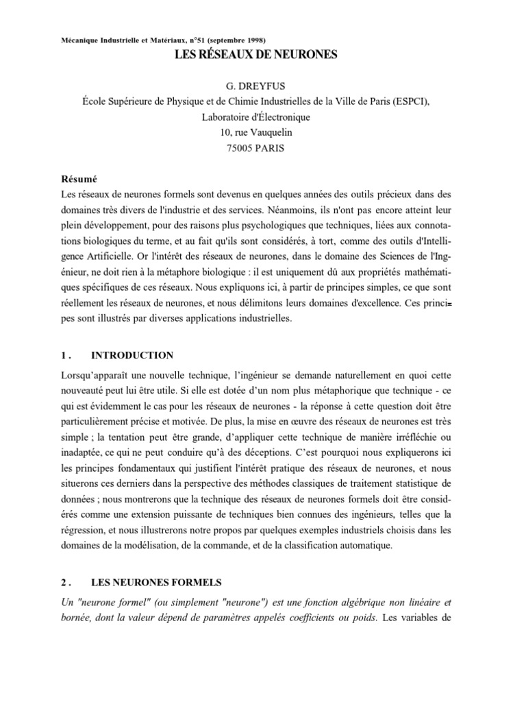 Les Réseaux de Neurones | PDF | Réseau de neurones artificiels ...