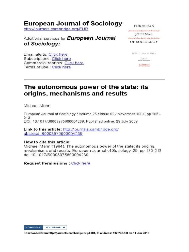 Michael Mann The Autonomous Power of The State PDF | PDF | Autonomy ...