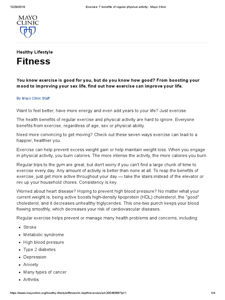 Exercise - 7 Benefits of Regular Physical Activity - Mayo Clinic | PDF ...