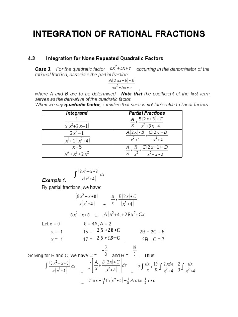 Integration of rational fractions 4 3 integration for none repeated