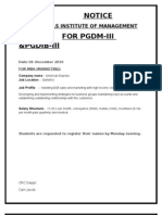 Notice For Pgdm-Iii &Pgdib-Iii: Bls Institute of Management