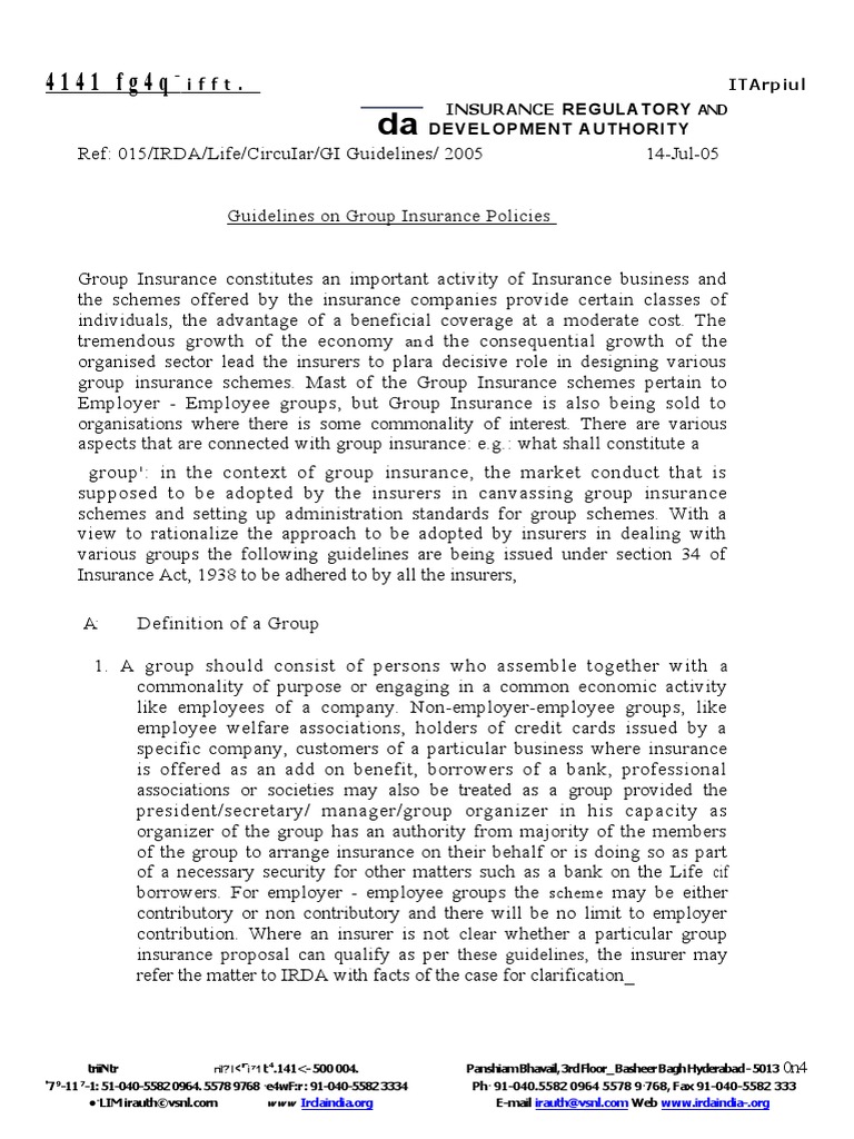 Group Insurance Guidelines - 14.07.2005 | PDF | Insurance | Employment