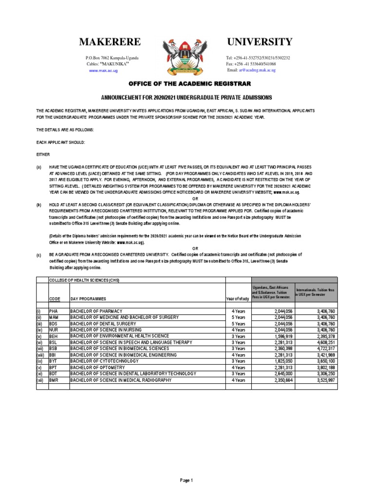 BACHELOR COURSES AT MAKERERE UNIVERSITY AND REQUIREMENTS visual data 2