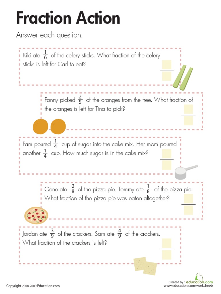 Fraction Action: Answer Each Question | PDF | Cooking, Food & Wine