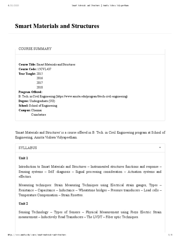 Smart Materials and Structures - Amrita Vishwa Vidyapeetham PDF | PDF ...