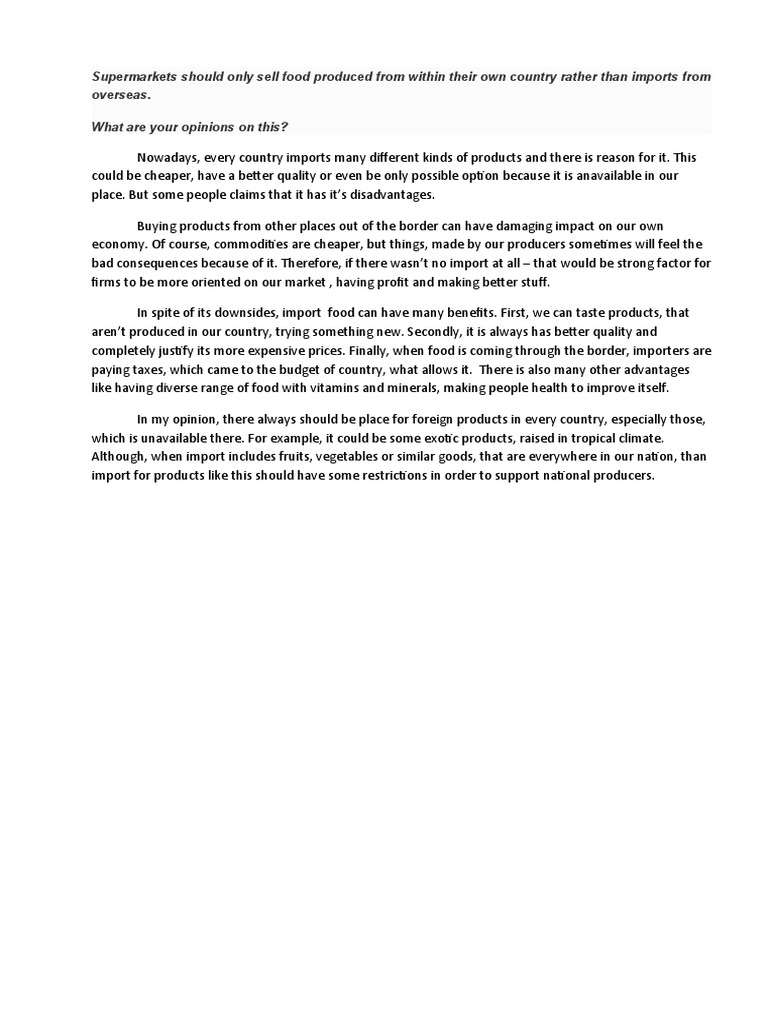 1.supermarkets Should Only Sell Food Produced From Within Their Own