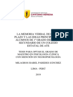 La Memoria Verbal de Corto Plazo y Las Ideas Principales en Alumnos Del 1º Grado Del Nivel Secundario de Un Colegio Estatal de Ate