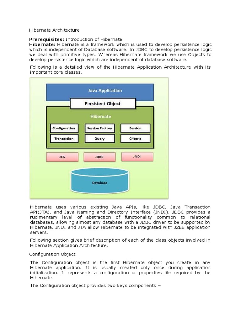 Hibernate Architecture | PDF | Object Relational Mapping | Relational  Database