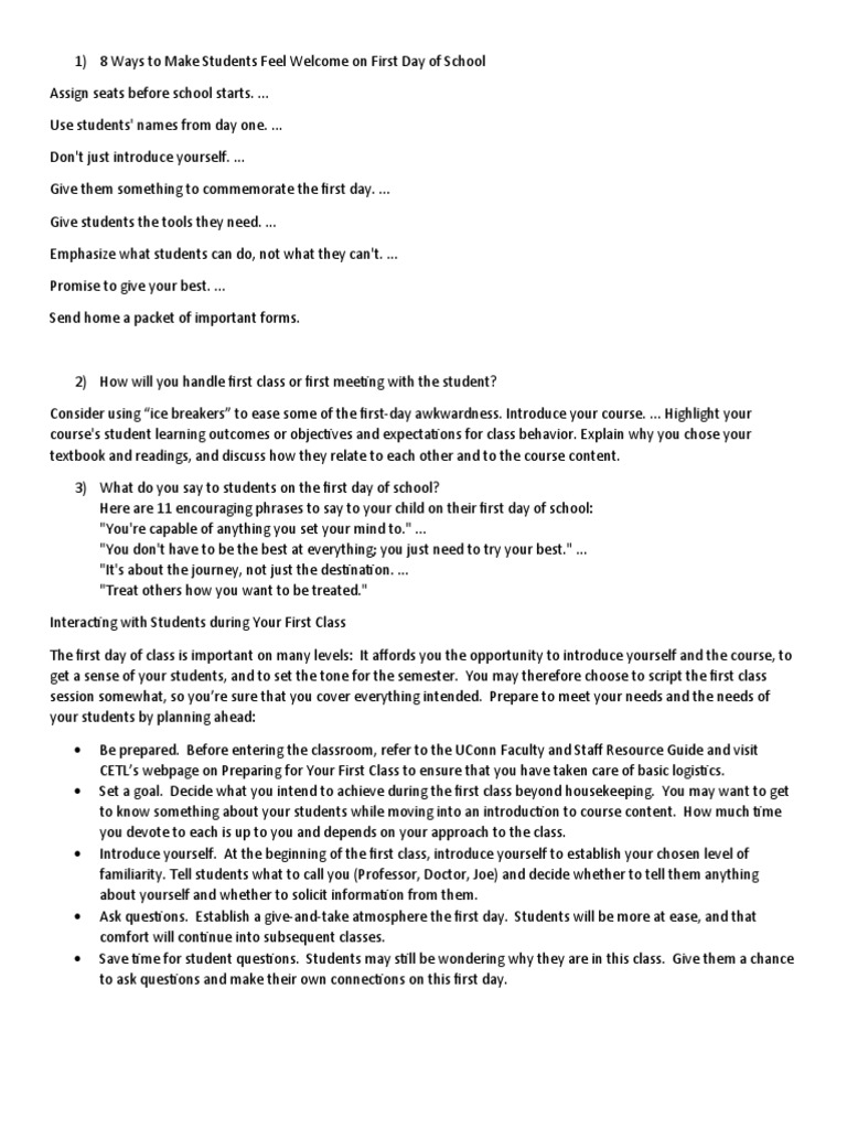 8 Ways To Make Students Feel On First Day of School PDF