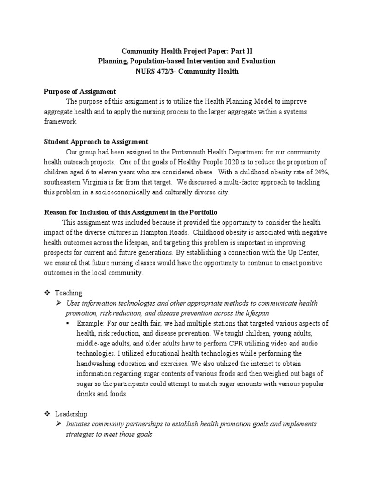 Community Health Project: Childhood Obesity | PDF | Health Promotion ...