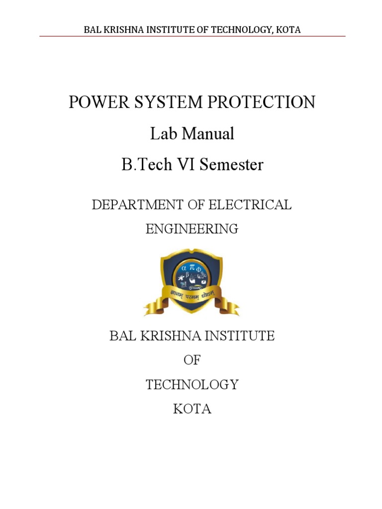Power System Protection Lab Manual B.Tech VI Semester Department of