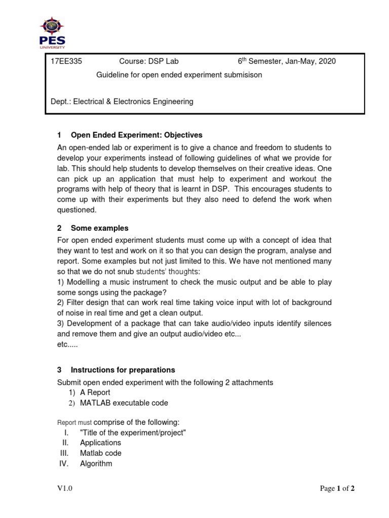 1 Open Ended Experiment: Objectives: Report Must | PDF | Digital Signal ...