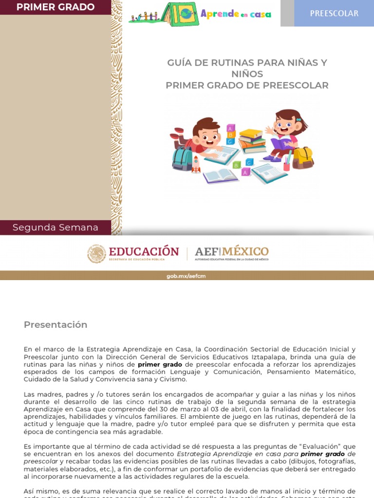 Guía de Rutinas para Primer Grado Preescolar | PDF | Educación de la ...
