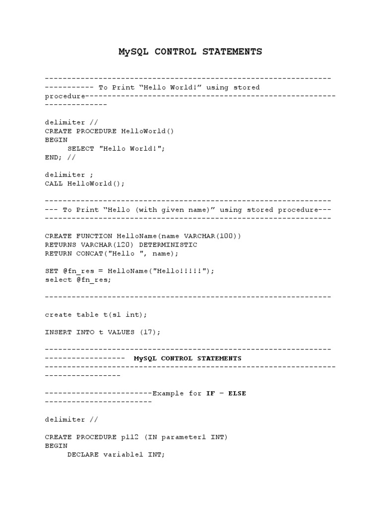 MySQL CONTROL STATEMENTS | PDF | Data | Sql