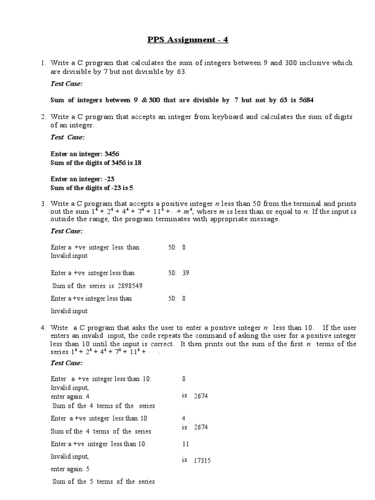 PPS Assignment - 4: Test Case | PDF | Numbers | Integer