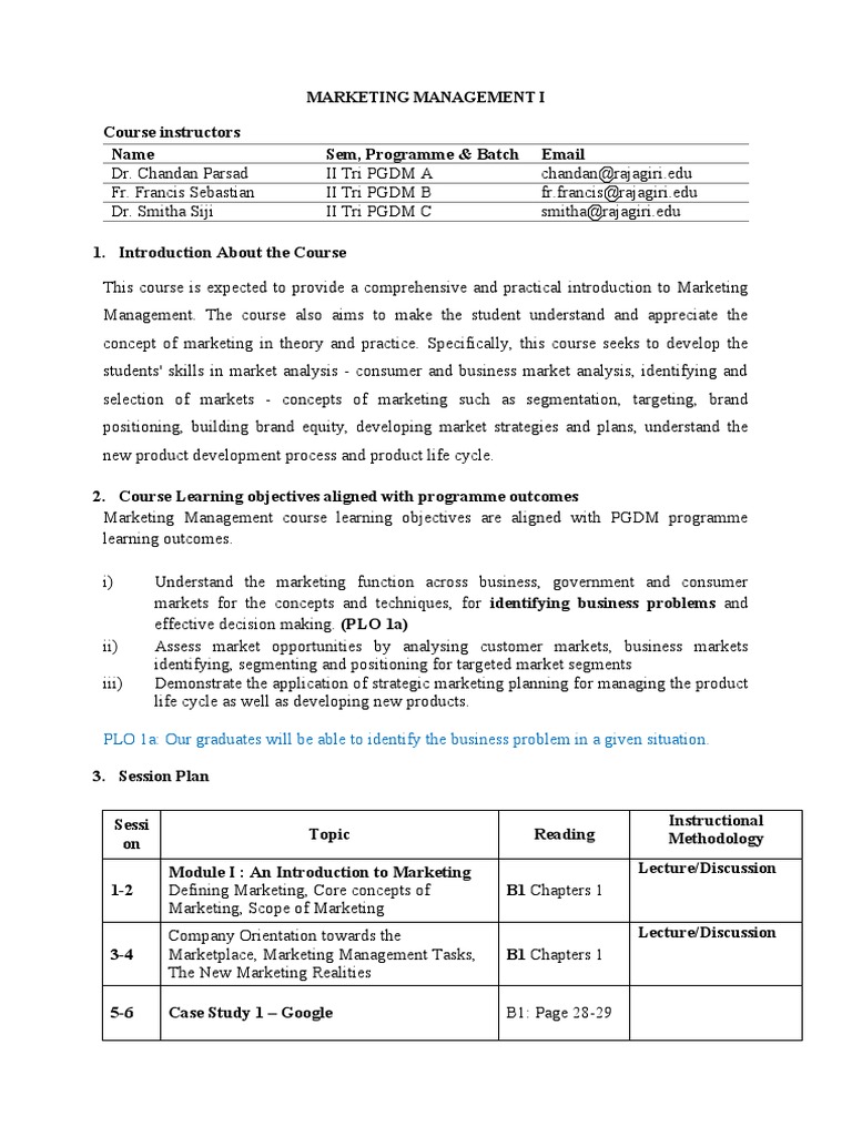 Marketing Management Course Overview | PDF | Marketing Strategy | Marketing