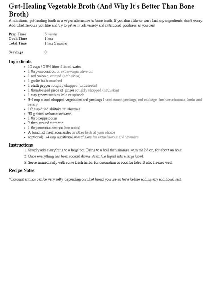 Vegetable Bone Broth Recipe PDF