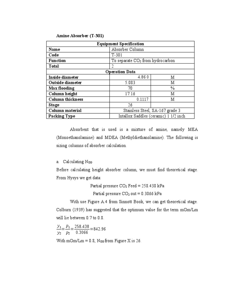 Amine Absorber Column Design T-301 | PDF | Transparent Materials ...