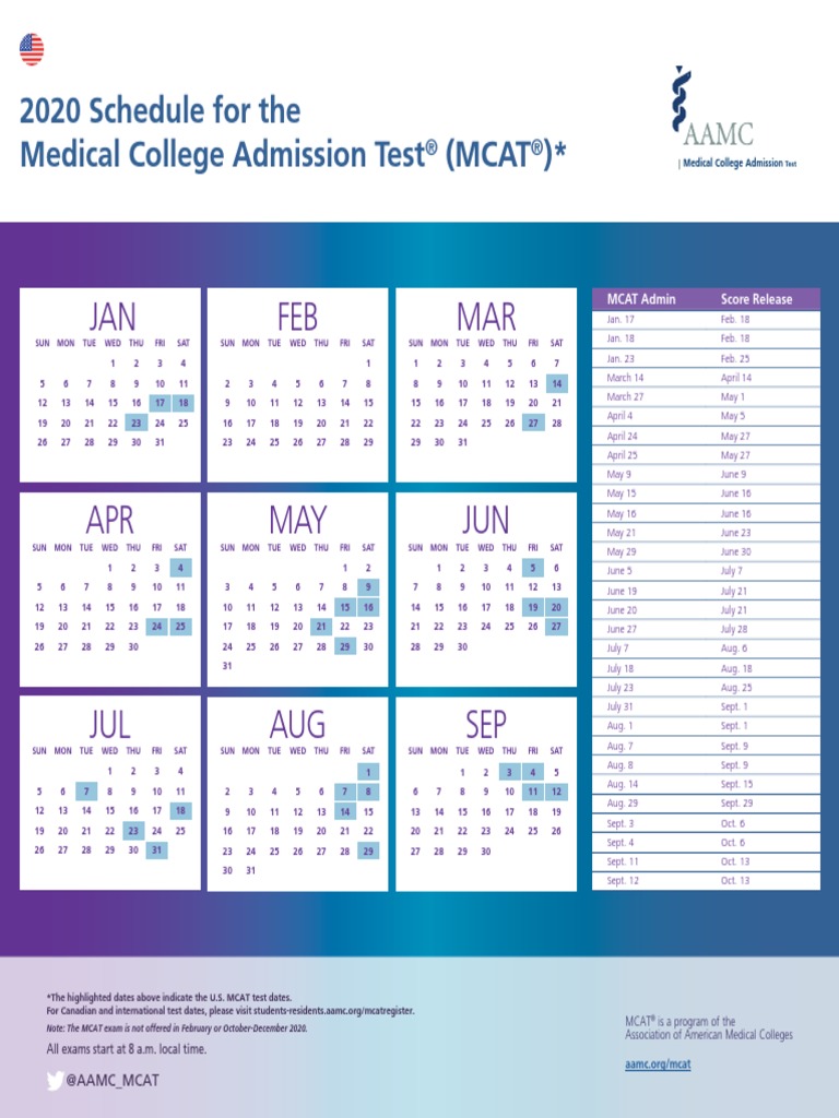 Aamc 2020 MCAT Schedule Calendars Instagram Us PDF Medical College