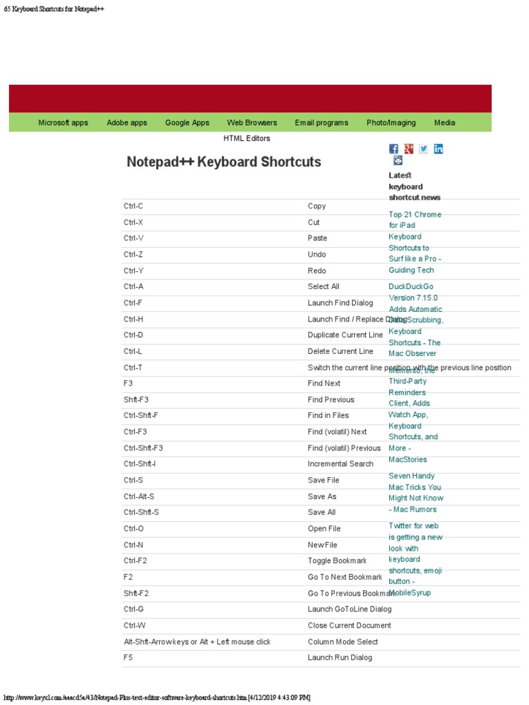 65 Keyboard Shortcuts For Notepad++ Descargar gratis PDF Computer