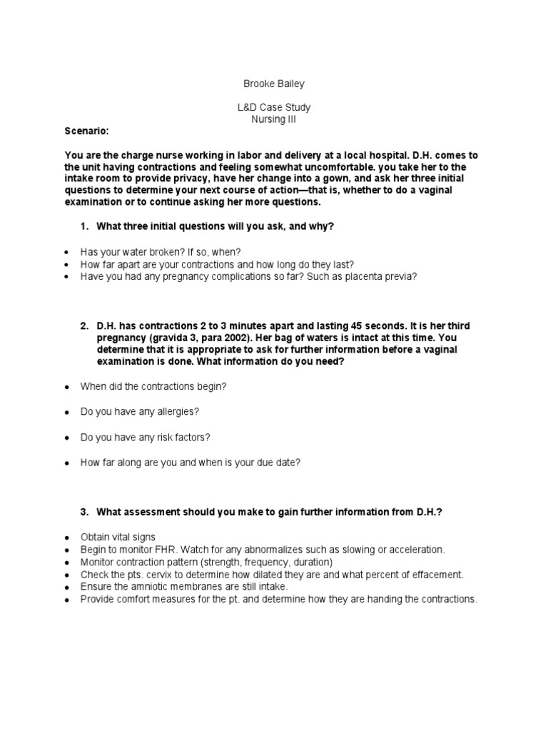 Unit VI L&D Case Study PDF Childbirth Pregnancy