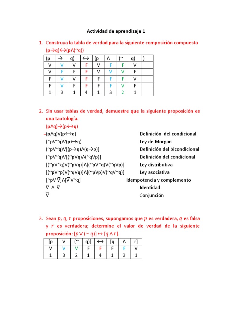 Solucion Actividad 1 Pdf Logica Matematica Expresiones Logicas