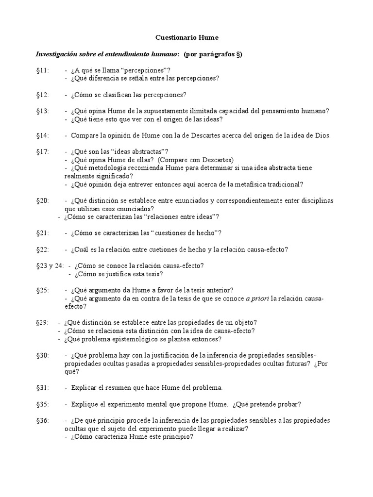 Test de Hume sobre Causalidad y Percepciones | PDF | David Hume | Empirismo