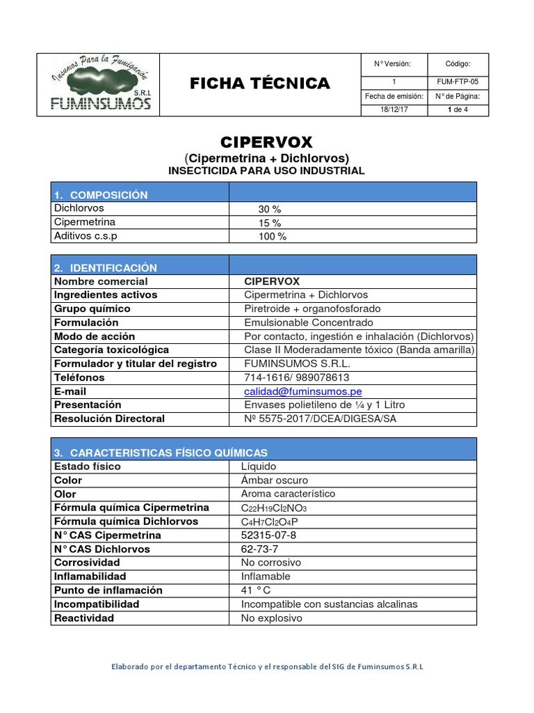 FT Cipervox FumFtp05 PDF PDF Insecticida Agua