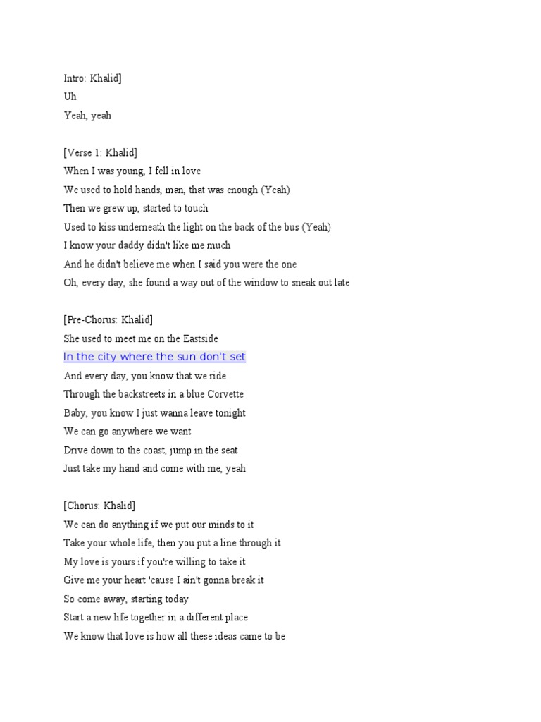 Eastside Lyrics | PDF | Song Structure | Musical Compositions