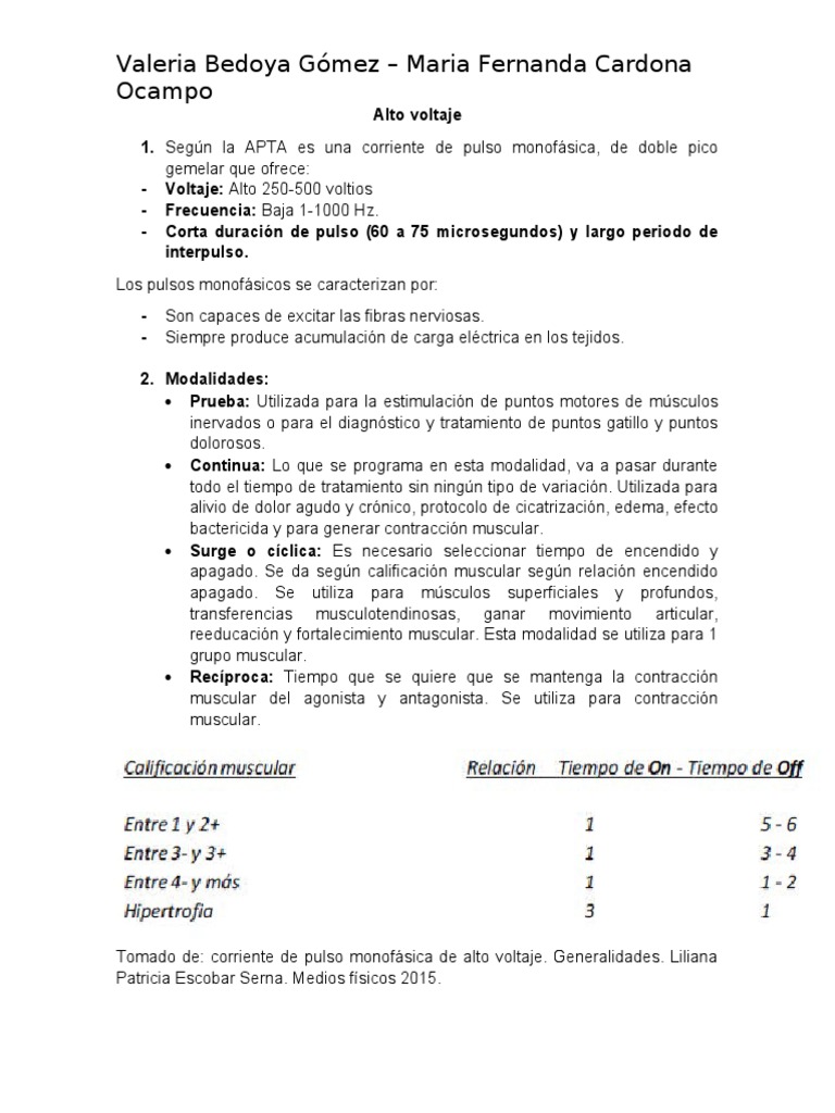 Corrientes de Alto Voltaje en Fisioterapia | PDF | Músculo | Corriente ...