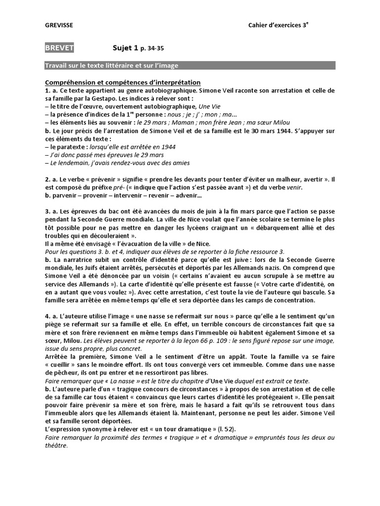 Une Jeunesse Au Temps De La Shoah Résumé Chapitre 2 Corrigé STB Veil | PDF | Phrase | Sujet (Grammaire)