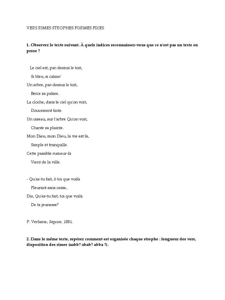 Vers Rimes Strophes Formes Fixes Sonnets Rime Dans La Poesie