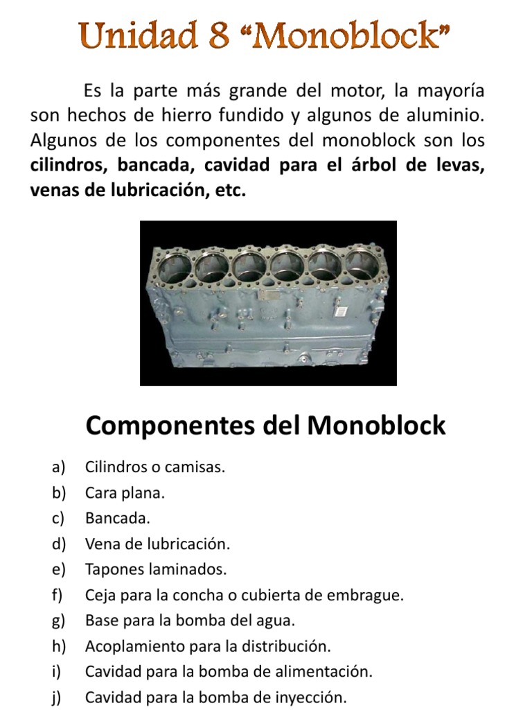 Componentes y Tipos de Monoblock Motor | PDF | Cobre | Estaño