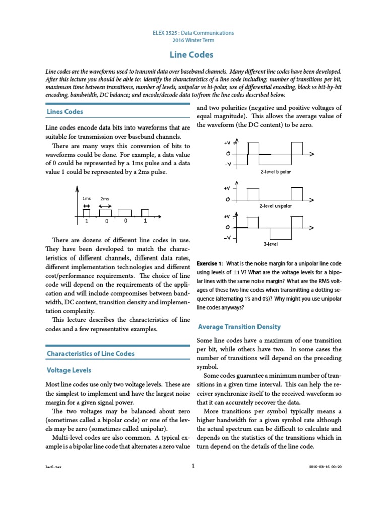 Line Codes PDF Bandwidth (Signal Processing) Spectral Density