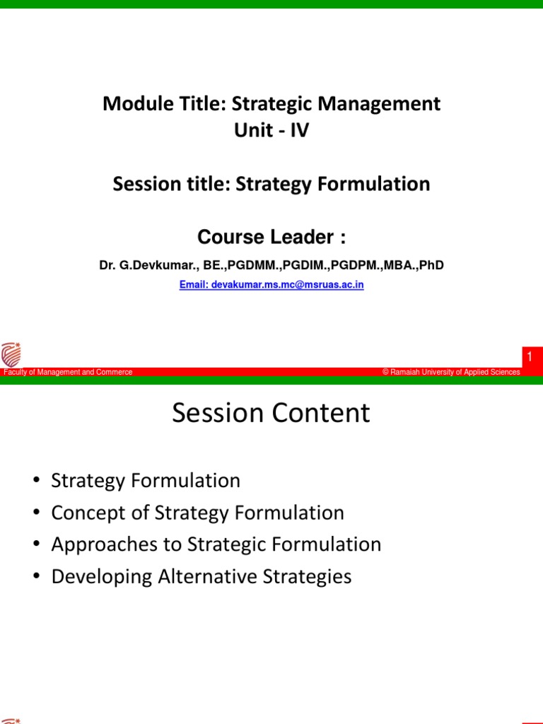 Unit IV - Strategy Formulation | PDF | Diversification (Finance ...
