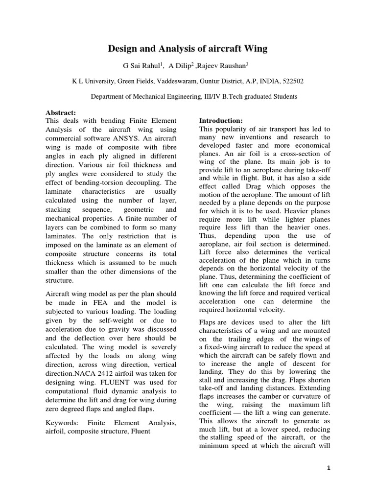 Aircraft Wing Design and Analysis | PDF | Lift (Force) | Airfoil