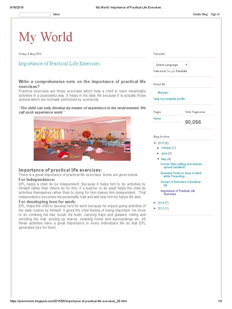 My World - Importance of Practical Life Exercises | PDF | Montessori ...