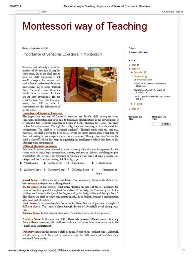 Montessori Way of Teaching Importance of Sensorial Exercises in