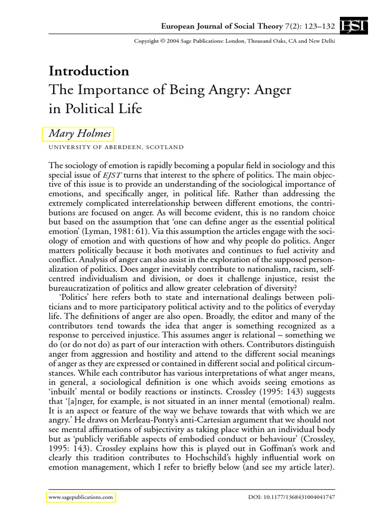 The Importance of Being Angry - Political Anger - European Journal of ...