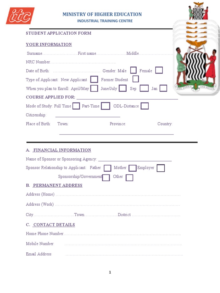Industrial Training Centre Application Form | PDF | Diploma ...