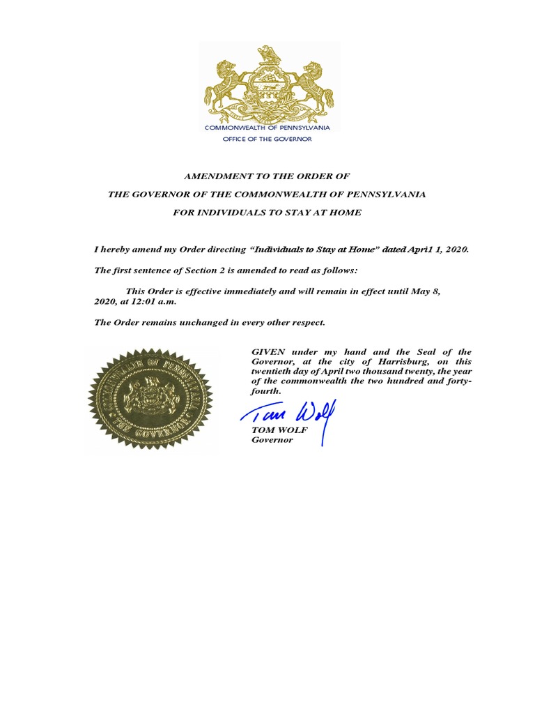 04.20.20 GOV Stay at Home Order Amendment | PDF