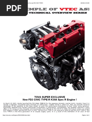 Honda K20A 2.0l DOHC i-VTEC SPEC R Engine For The New FD2 CIVIC