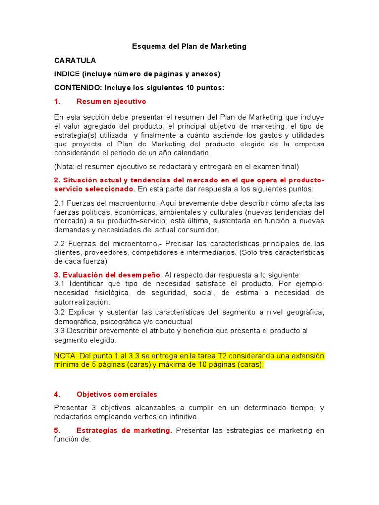 Esquema del Plan de Marketing Completo | PDF | Producto (Negocio ...