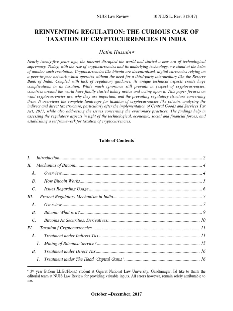 Hatim Crypto Taxation India NUJS | PDF | Cryptocurrency | Bitcoin