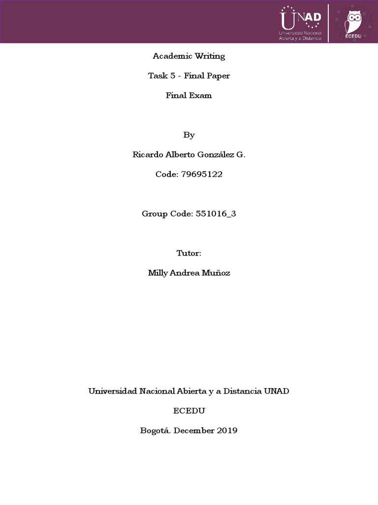 Academic Writing Task 5 - Final Paper Final Exam | PDF | Reason | Idea